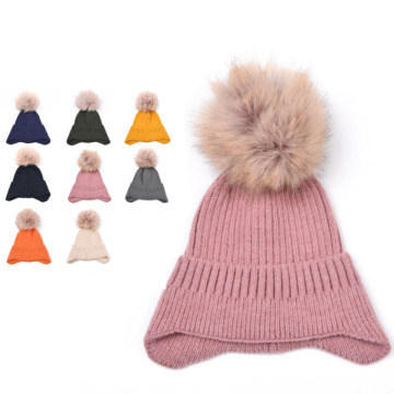 Fashion Men Women Furry Ball Hat, Autumn Winter Hat Black Pink Purple Furry Ball Ear Warm Knitted Hat